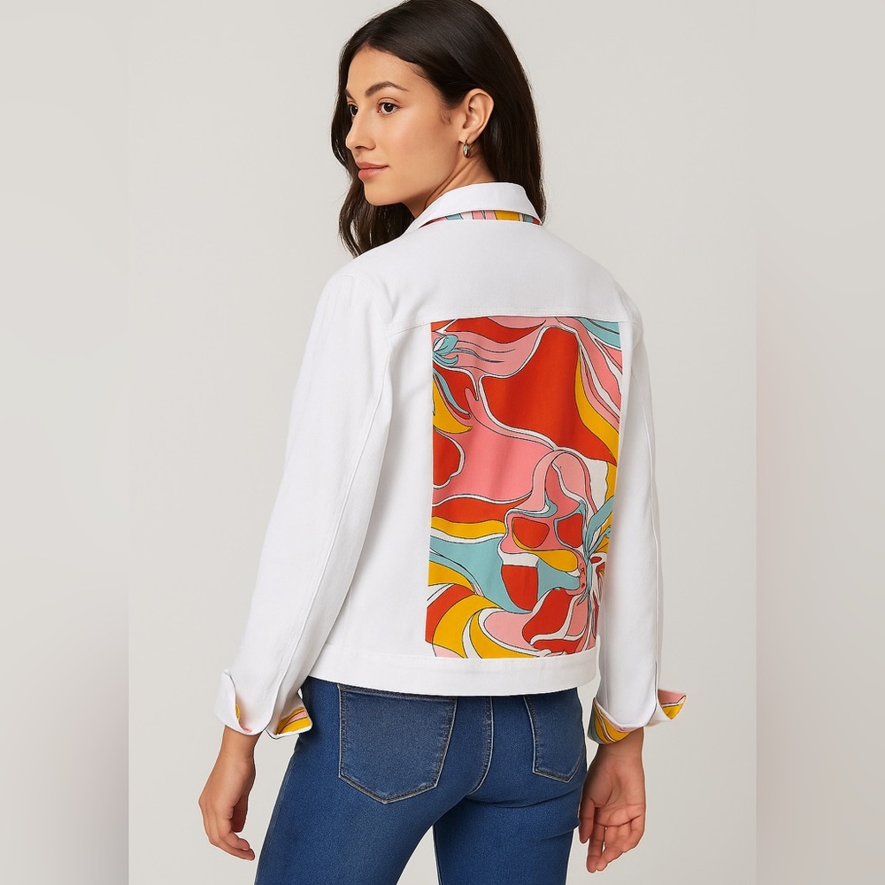 A.Z.I White Jean Jacket with Colorful Accents - XL